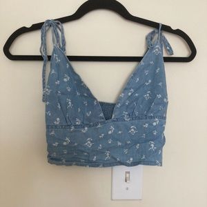 forever21 denim print crop spaghetti strap top